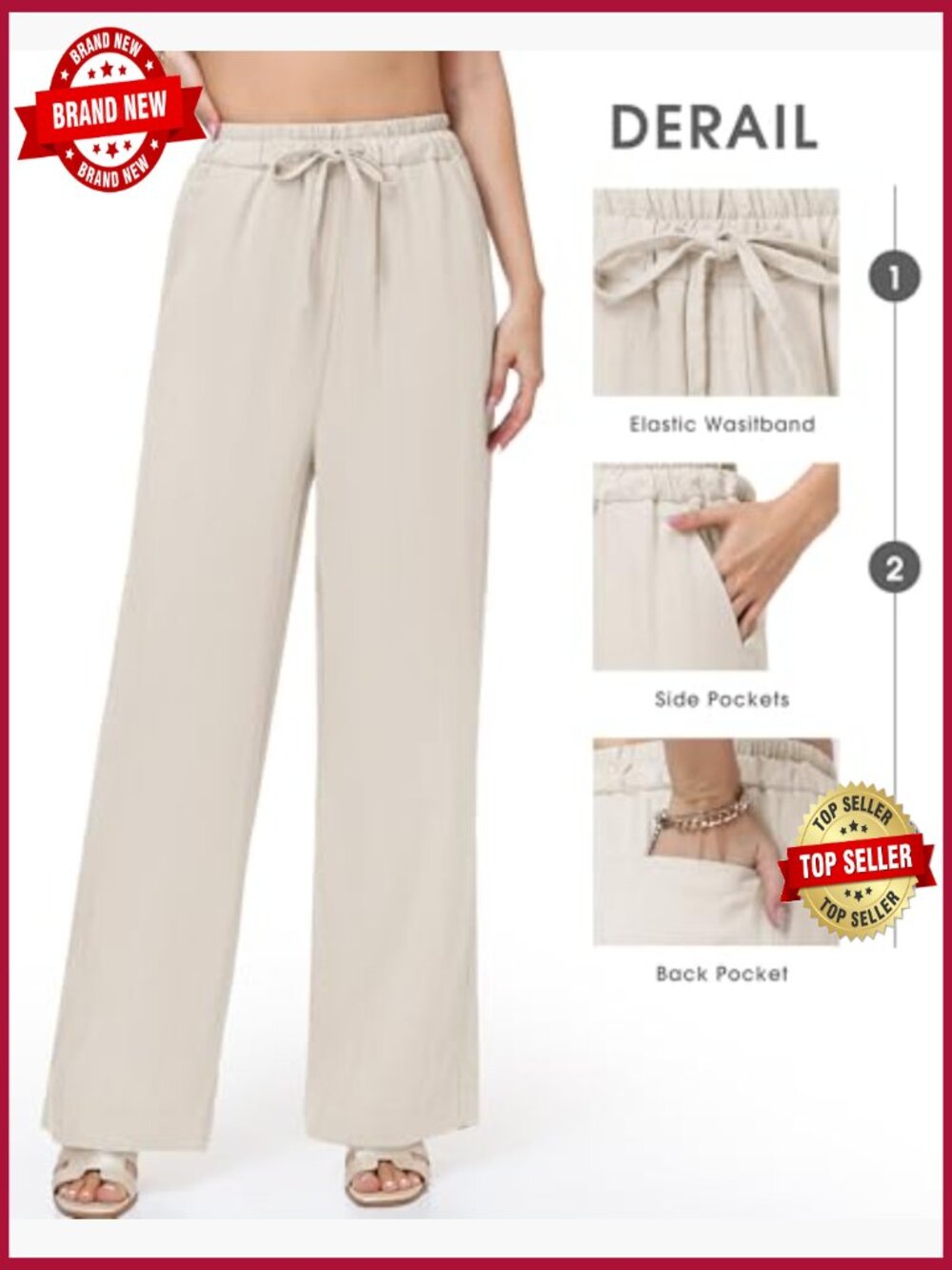 Tall Women's Wide Leg Pants, 32/34/36 Inseam, Lightweight Linen Blend - Picture 6 of 6